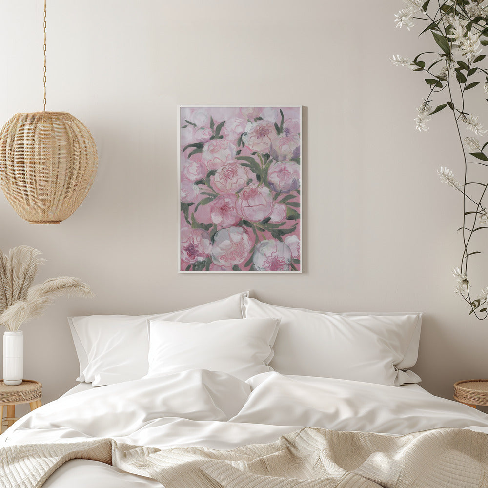 Pink Peonies Portrait Framed Printed Canvas - Mala Art Co.