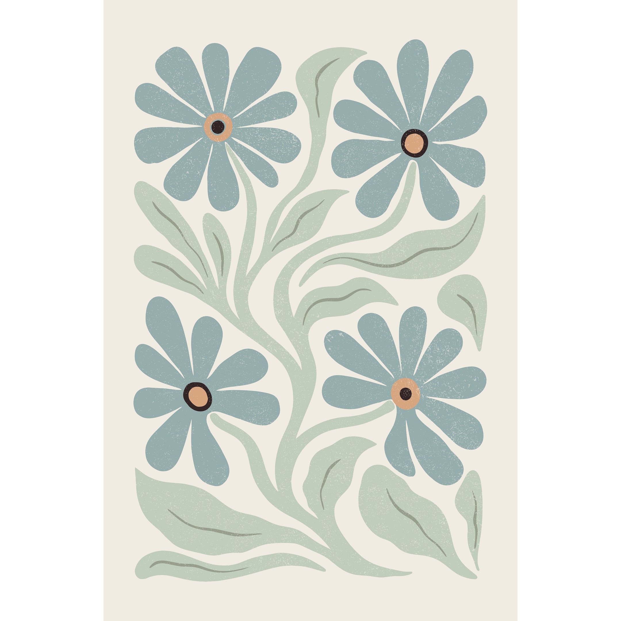 Abstract Flowers Blue and Green Print